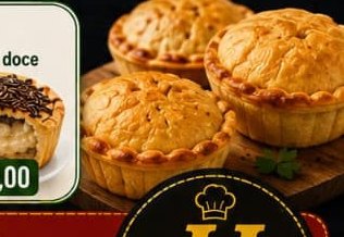 Empadas assadas JJ Salgados: frango, camarão e doce