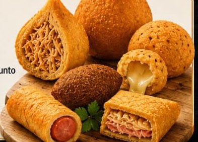 Salgados fritos JJ Salgados: coxinha, rissole e enroladinho